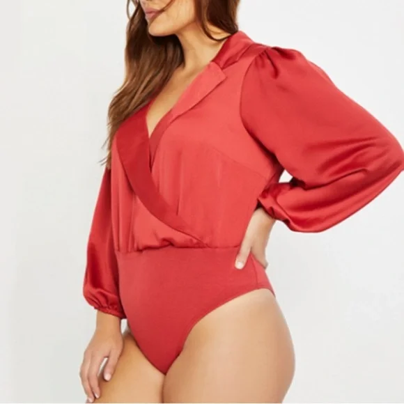 Eloquii Rust Red Mock Wrap Body Suit - Picture 9 of 9